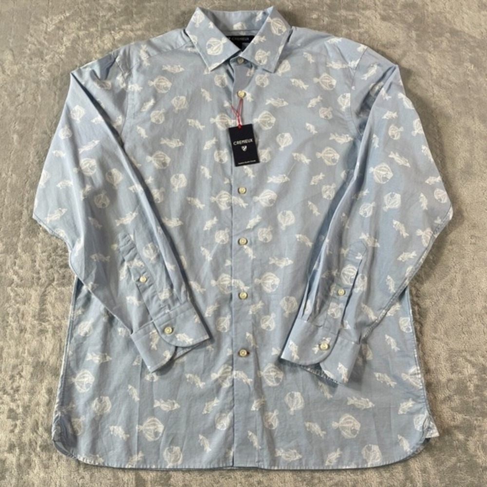 Cremieux Shirt‎ Men Large Blue Fish Print Long Sleeve Resort Vacation Preppy